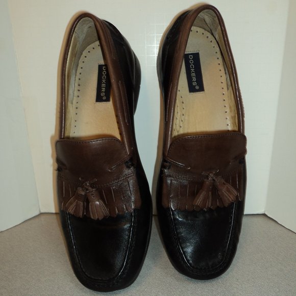Dockers Men's 11 M Leather Loafers Shoes Black Brown Slip On Tassels Heels - Picture 4 of 13